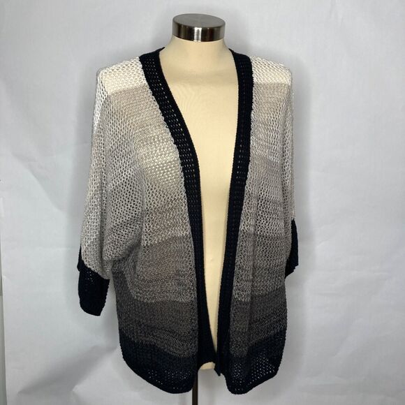 Westbound Wms L Open Front Knit Cardigan Black Gray Ombre Layering Casual Boho - Picture 6 of 9